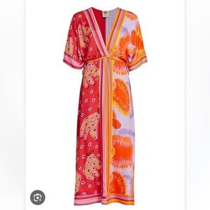 Farm rio dual scarf print maxi midi dress half 3/4 sleeve kimono bananas